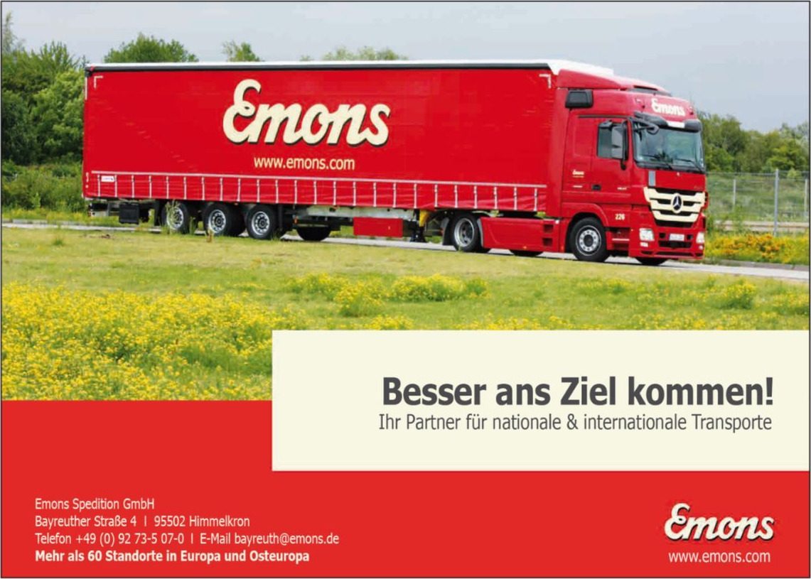 Anzeige: Emons Spedition Himmelkron, Ihr Partner für nationale und internationale Transporte