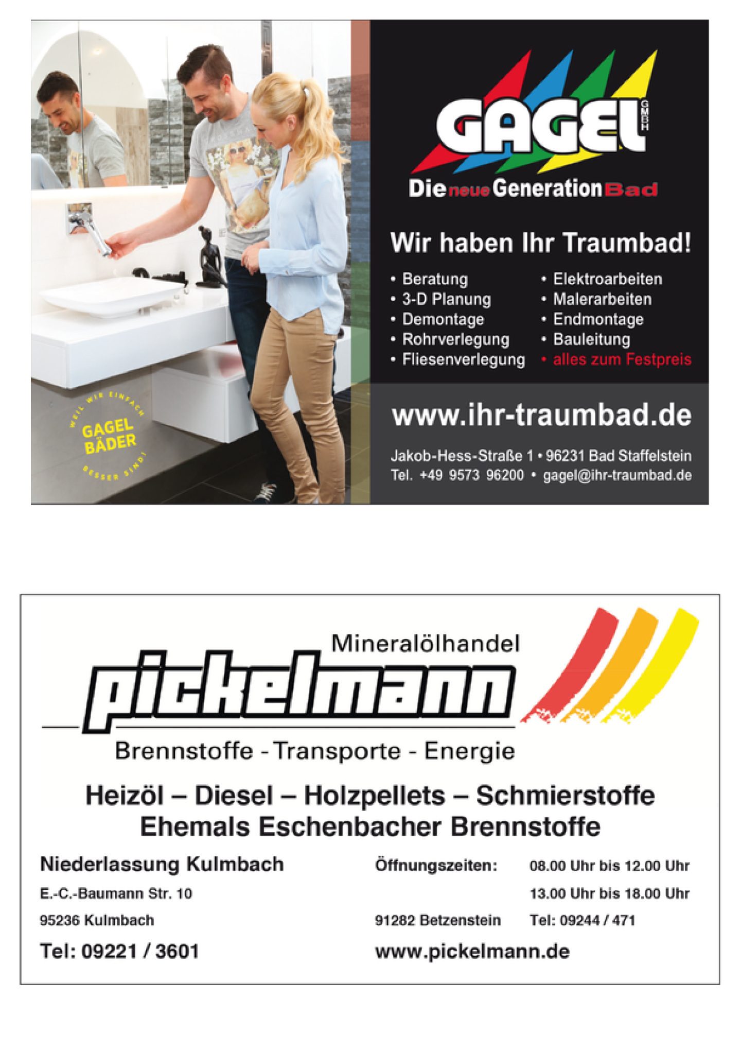 Anzeige: Gagel Bäder und Mineralölhandel Pickelmann
