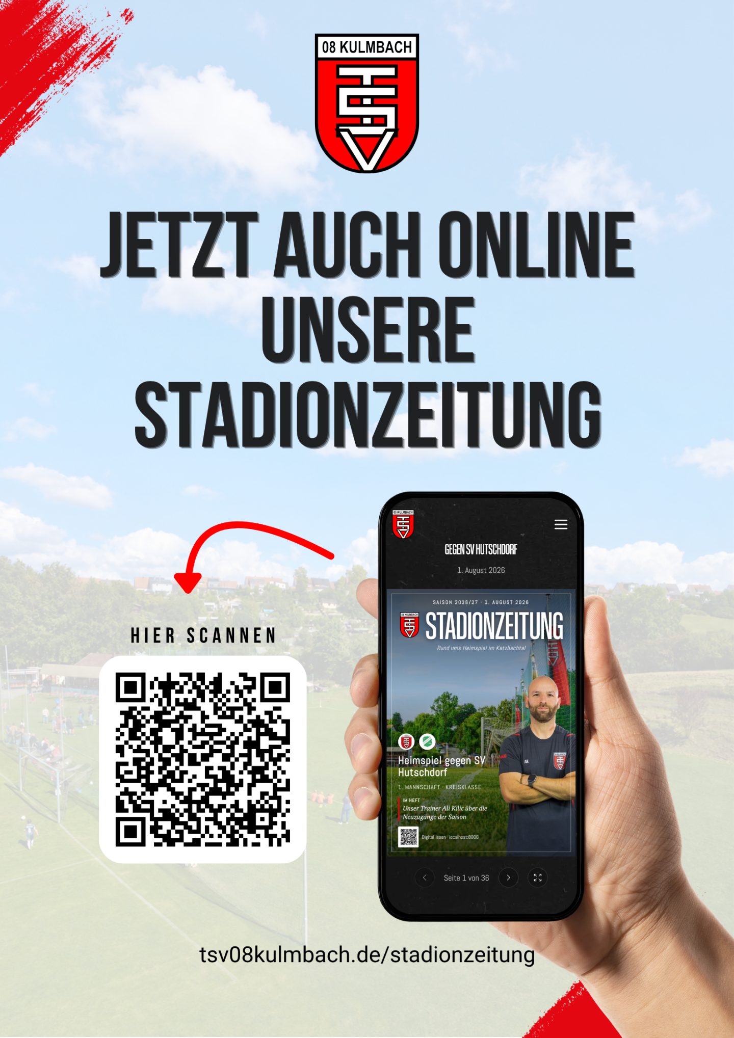 Eigenanzeige: Unsere Stadionzeitung gibt es jetzt auch online, mit QR-Code zum Scannen